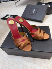 YSL 26S HEELED SANDALS 105 MM IN CLAY BROWN SATIN