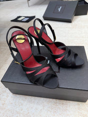 YSL 26S STRAPPY HEELED SANDALS 105 MM IN BLACK SATIN
