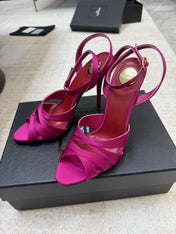 YSL 26S STRAPPY HEELED SANDALS 105 MM IN DARK PINK SATIN