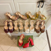 GG HORSEBIT PLATFORM SANDAL IN WINE RED SHEEPSKIN