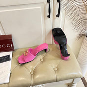 GUCCI 26S HIGH-HEELED SANDALS IN PINK CANVAS WITH GOLD HARDWARE