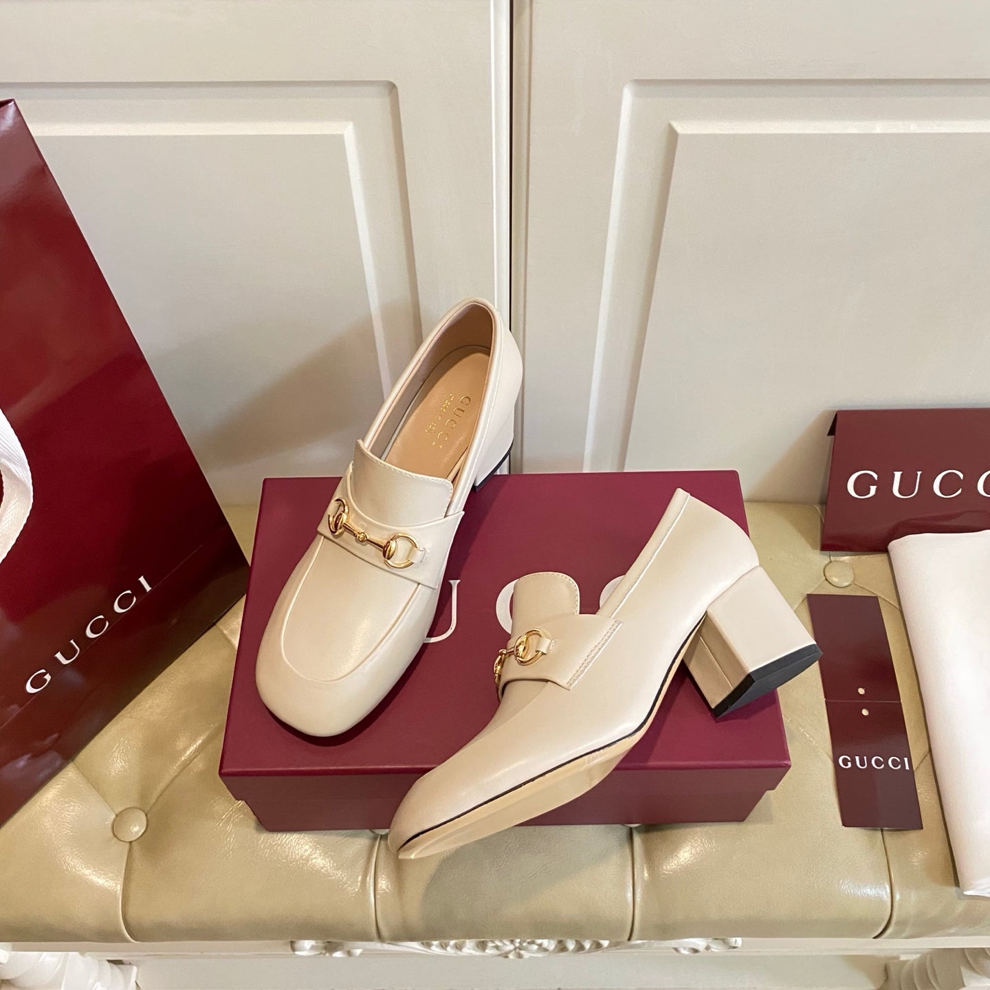 GUCCI 26S HORSEBIT LOAFERS 55 MM IN IVORY SMOOTH CALFSKIN