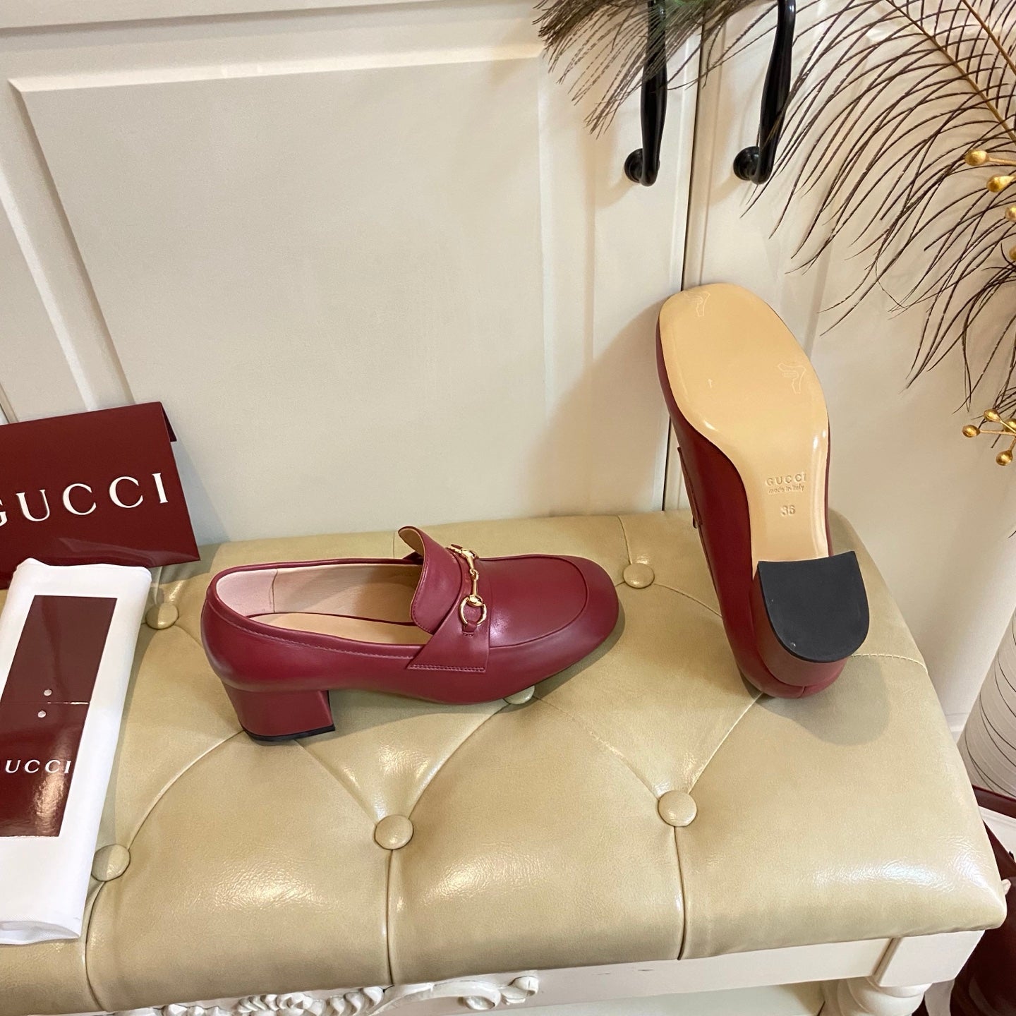 GUCCI 26S HORSEBIT LOAFERS 55 MM IN RED SMOOTH CALFSKIN