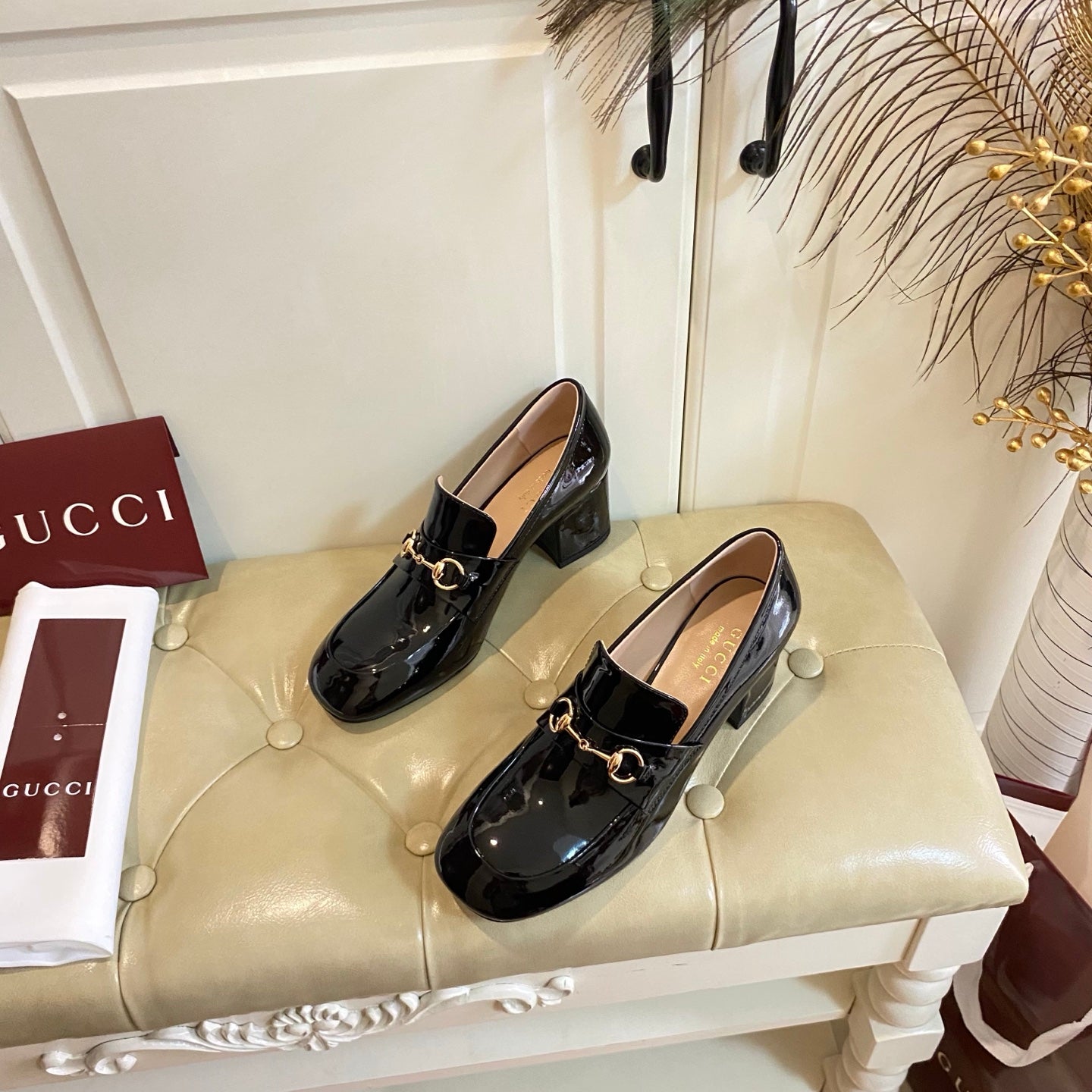 GUCCI 26S HORSEBIT LOAFERS 55 MM IN BLACK GLOSSY CALFSKIN