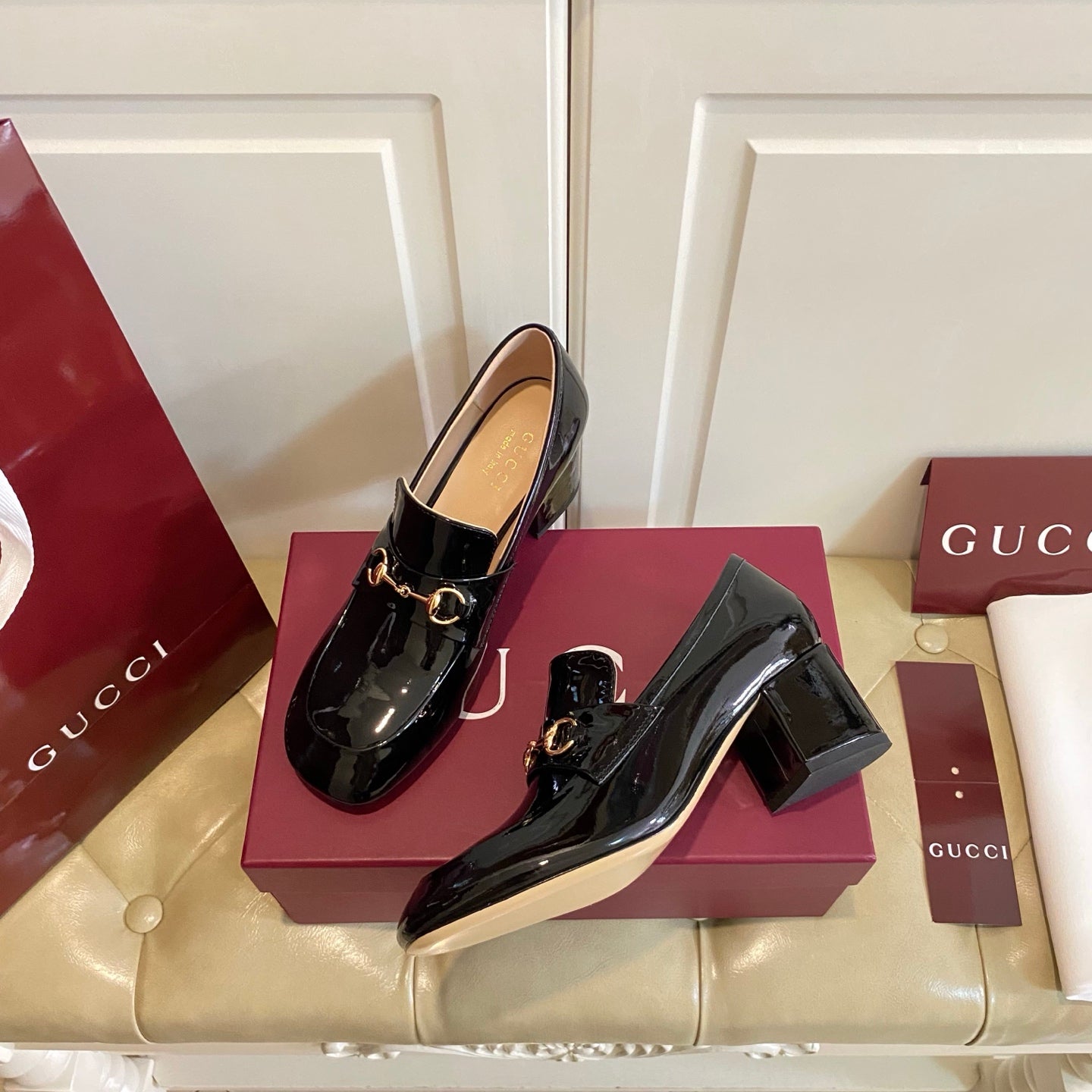 GUCCI 26S HORSEBIT LOAFERS 55 MM IN BLACK GLOSSY CALFSKIN