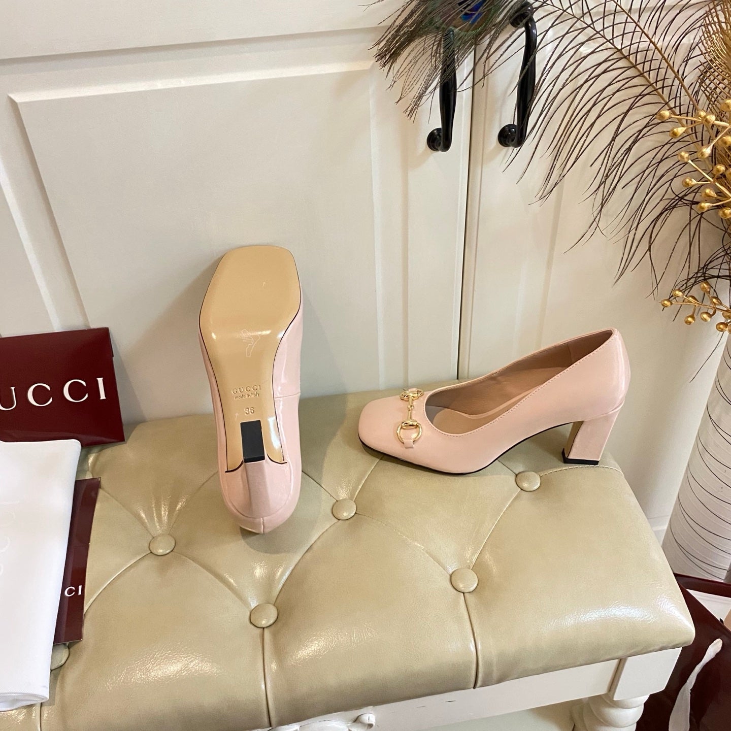 GUCCI 26S HORSEBIT MID-HEEL PUMPS 75 MM IN NUDE PINK CALFSKIN