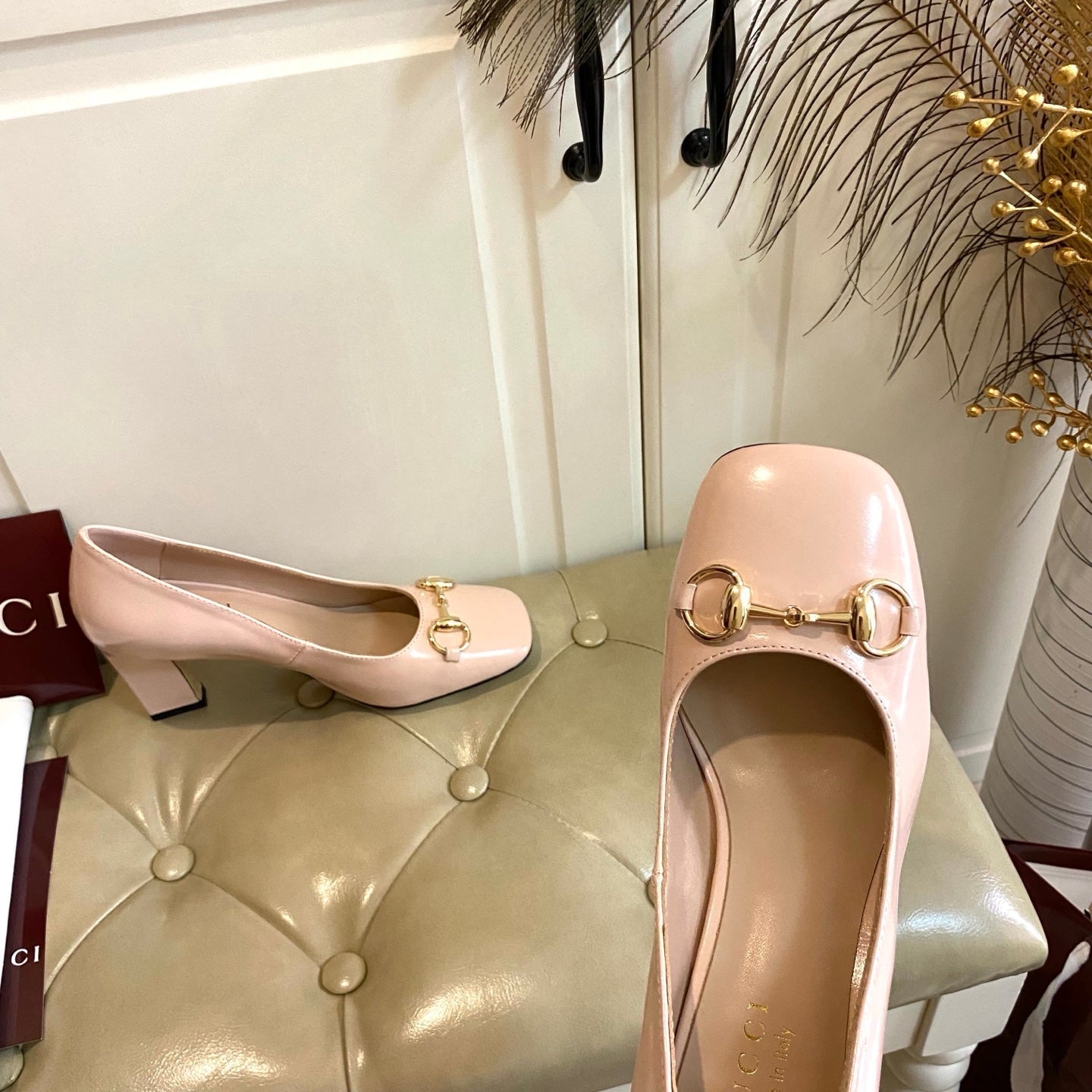 GUCCI 26S HORSEBIT MID-HEEL PUMPS 75 MM IN NUDE PINK CALFSKIN