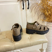 PRADA 26S BUCKLE FISHERMAN SANDALS CHUNKY SOLE IN BROWN CANVAS