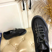 PRADA 26S LACE UP SNEAKERS CHUNKY SOLE IN BLACK TECH FABRIC AND MESH