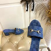 GUCCI 26S HIGH-HEELED SANDALS 65 MM IN BLUE DENIM