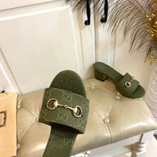 GUCCI 26S HIGH-HEELED SANDALS 65 MM IN MOSS GREEN CANVAS
