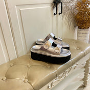 LV 26S WEDGE SLIDES 45 MM IN SILVER CALFSKIN