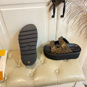 LV 26S WEDGE SLIDES 45 MM IN DARK BROWN MONOGRAM COATED CANVAS