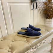 LP 26S LOCK CHARM MULES IN NAVY BLUE SUEDE GOLD HARDWARE
