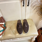 LP 26S LOCK CHARM MULES IN DARK BROWN SUEDE GOLD HARDWARE
