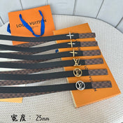 LV FLOWERGRAM 25 MM REVERSIBLE BELT IN BROWN DAMIER CALFSKIN GOLD HARDWARE