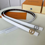 LV Circle Nautical 20mm Reversible Belt Gold Buckle White Brown Lambskin