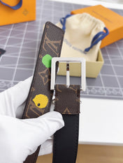 LV Bloom 30mm Mutilcolor Belt Silver Buckle Black Brown Leather