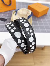 LV Bloom 30mm Belt Gold Buckle Black White Leather