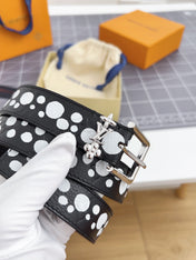 LV Bloom 30mm Belt Silver Buckle Black White Leather