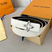 LV  MINI FLOWERGRAM 30MM REVERSIBLE BELT IN WHITE CALFSKIN SILVER HARDWARE
