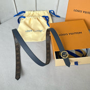LV Circle 20mm Reversible Belt Gold Buckle Black Brown Leather