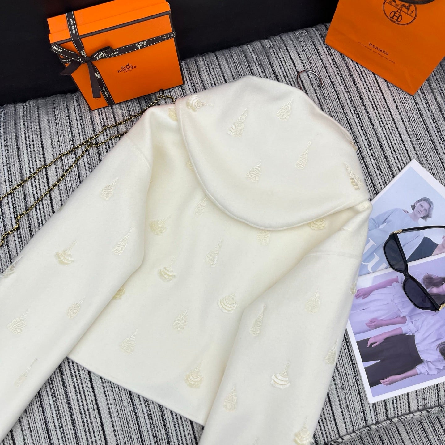 HERMES 25S REVERSIBLE SHORT CASHMERE HOODED COAT 012