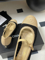 HIGH BALLET MARY JANE 50MM IN NATURAL BEIGE AND BLACK RAFFIA