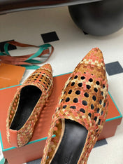 LP POINTED-TOE BALLET FLATS 25S IN ORANGE LAMBSKIN