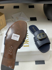 DIOR CLASSIC MONTAIGNE SANDALS 25S IN MIDNIGHT BLUE LAMBSKIN WITH CD LOGO