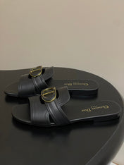 DIOR CLASSIC MONTAIGNE SANDALS 25S IN BLACK LAMBSKIN WITH CD LOGO
