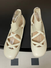DIOR STRETCH BALLET FLATS 25S IN CREAM WHITE LAMBSKIN WITH CROSSED STRAPS