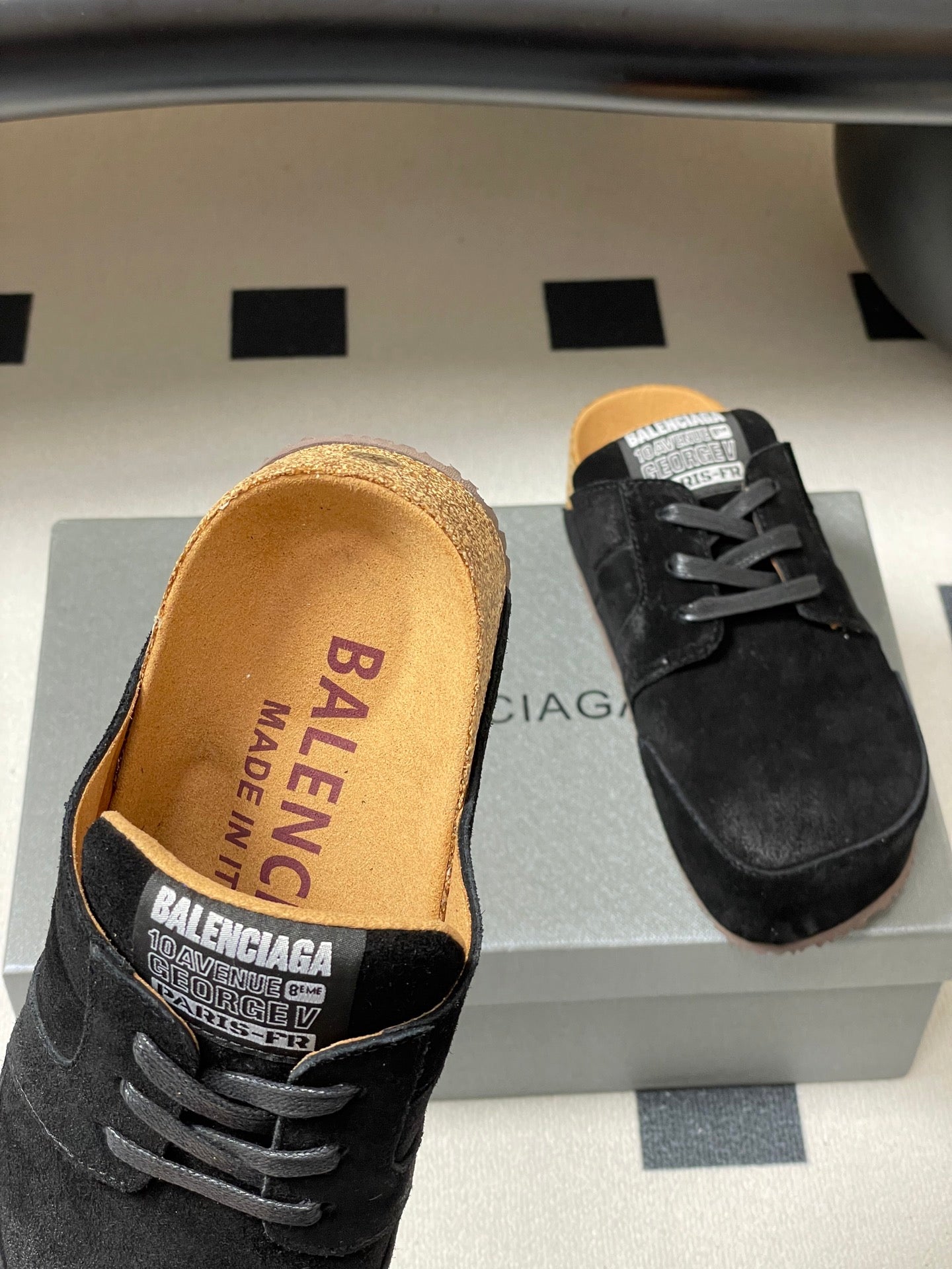 BALENCIAGA 25S MULES BIRKENSTOCK IN BLACK SUEDE