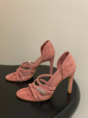 HM 25S HIGH-HEEL SANDAL 105 MM IN PEACHY PINK SUEDE