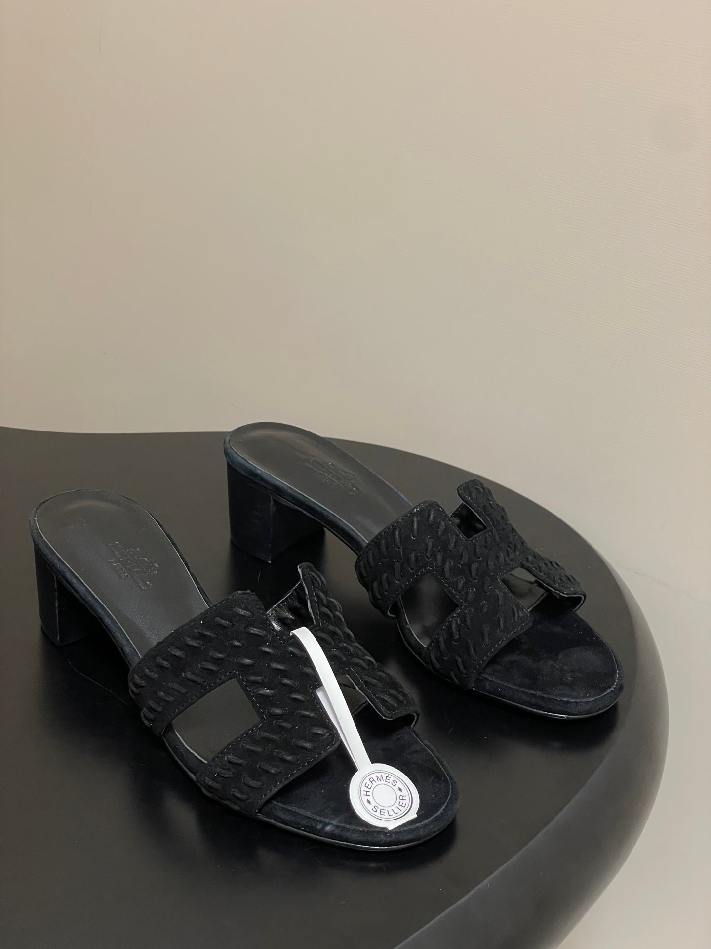 HM 25S ORAN HIGH‑HEEL SANDAL IN BLACK SUEDE AND LAMBSKIN