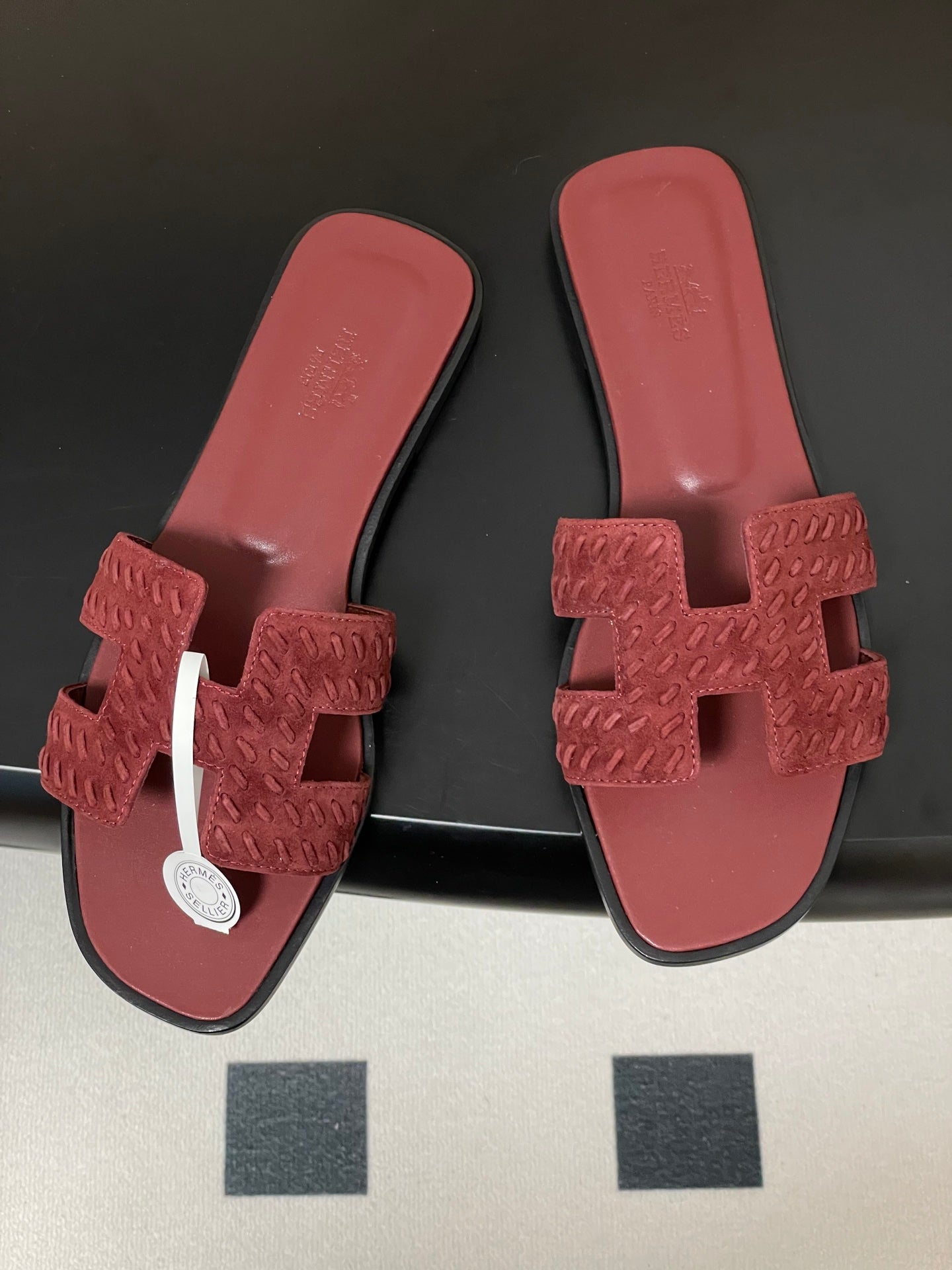 HM 25S ORAN SANDAL IN DARK RED SUEDE AND LAMBSKIN