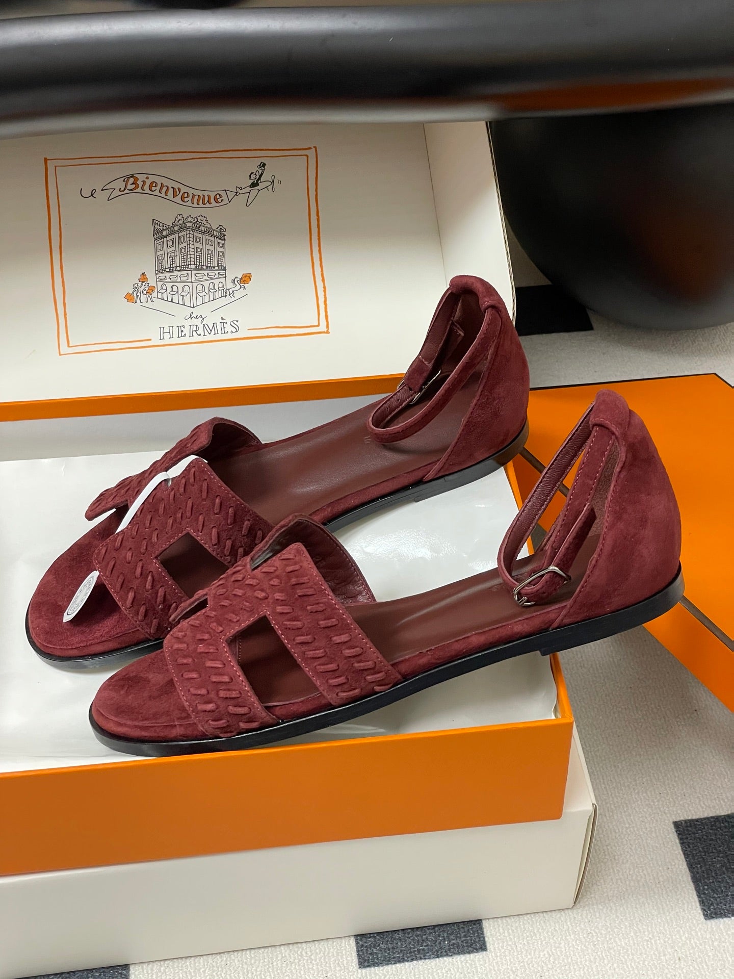 HM 25S SANTORINI SANDAL IN DARK RED SUEDE AND LAMBSKIN