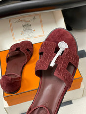 HM 25S SANTORINI SANDAL IN DARK RED SUEDE AND LAMBSKIN