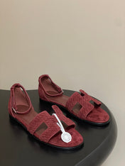 HM 25S SANTORINI SANDAL IN DARK RED SUEDE AND LAMBSKIN