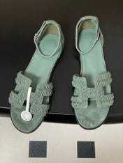 HM 25S SANTORINI SANDAL IN MUTED MINT GREEN SUEDE AND LAMBSKIN