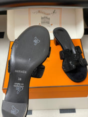 HM 25S ORAN HIGH‑HEEL SANDAL 50 MM IN BLACK LAMBSKIN WITH STONE DETAILS