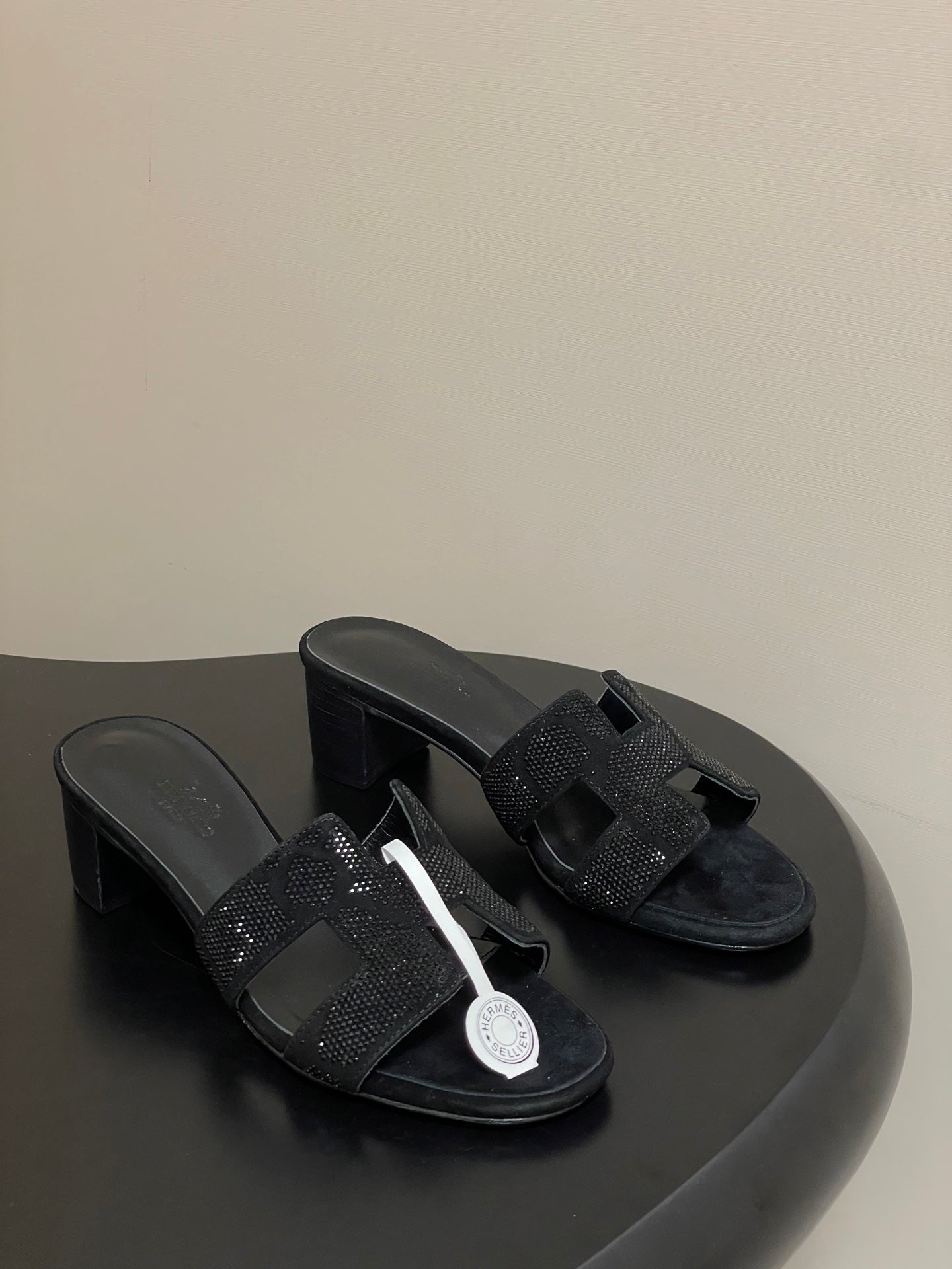 HM 25S ORAN HIGH‑HEEL SANDAL 50 MM IN BLACK LAMBSKIN WITH STONE DETAILS