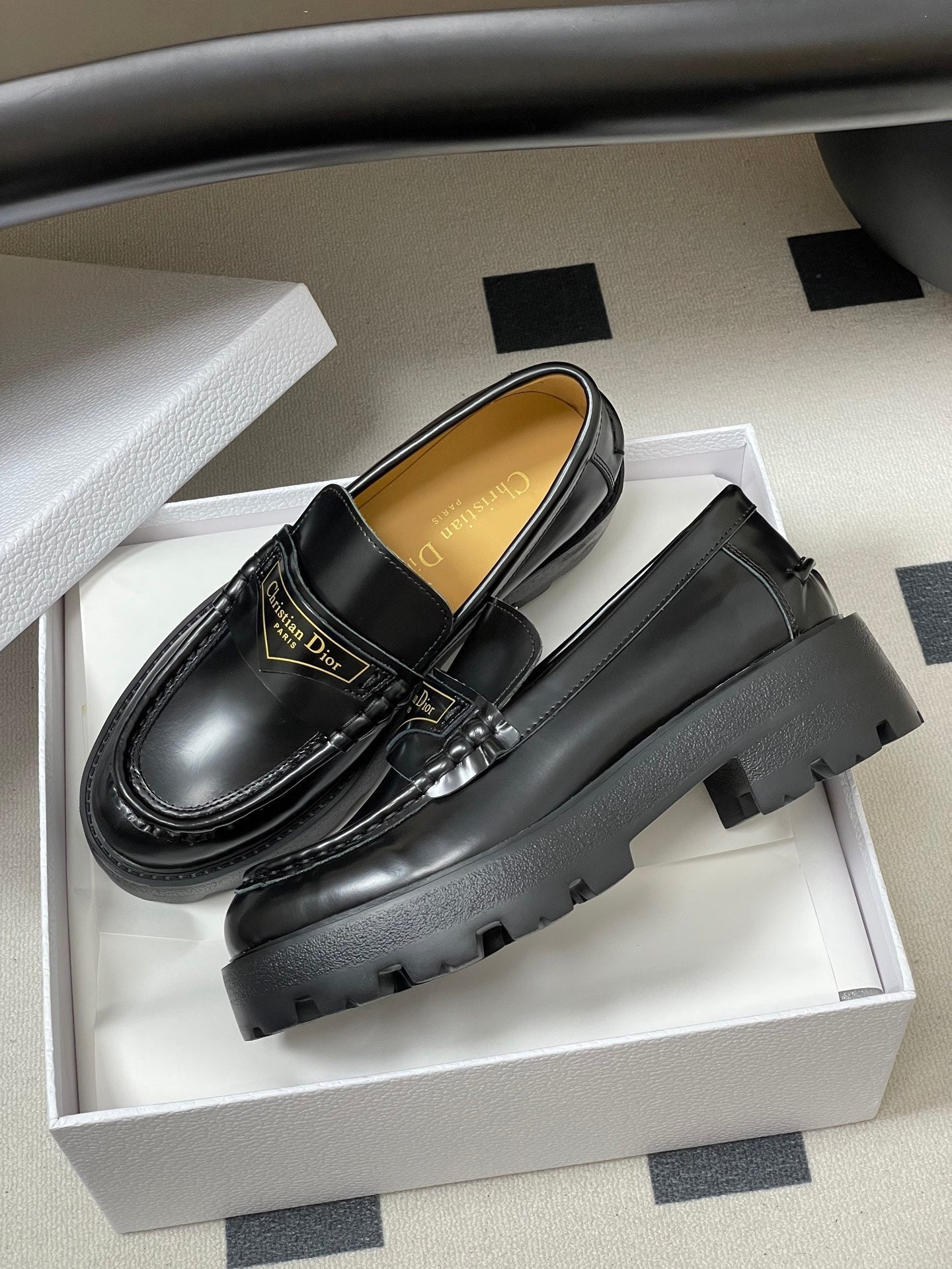 DIOR 25S BOY PLATFORM LOAFERS IN BLACK LAMBSKIN