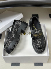 DIOR 25S BOY PLATFORM LOAFERS IN BLACK MIX WHITE TWEED AND LAMBSKIN