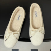 CELINE 26S BALLET FLATS IN CREAM WHITE WOOL WITH BOW