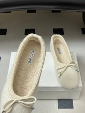 CELINE 26S BALLET FLATS IN WHITE WOOL WITH BOW STYLE 2