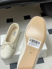 CELINE 26S BALLET FLATS IN CREAM WHITE WOOL WITH BOW