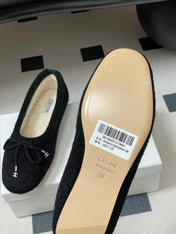 CELINE 26S BALLET FLATS IN BLACK WOOL WITH BOW STYLE 1
