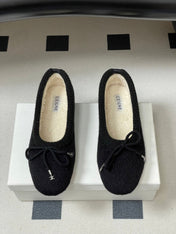 CELINE 26S BALLET FLATS IN BLACK WOOL WITH BOW STYLE 1