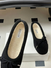 CELINE 26S BALLET FLATS IN BLACK WOOL WITH BOW STYLE 1